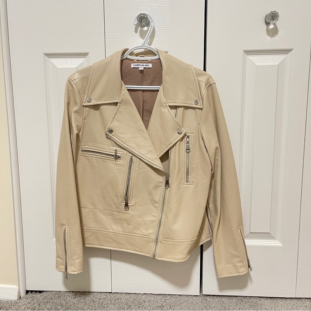 Elizabeth and James Cream Faux Leather Moto Jacket